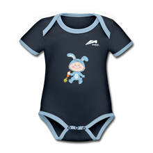 Load image into Gallery viewer, Maica Wear Organic Contrast Short Sleeve Baby Bodysuit - navy/sky